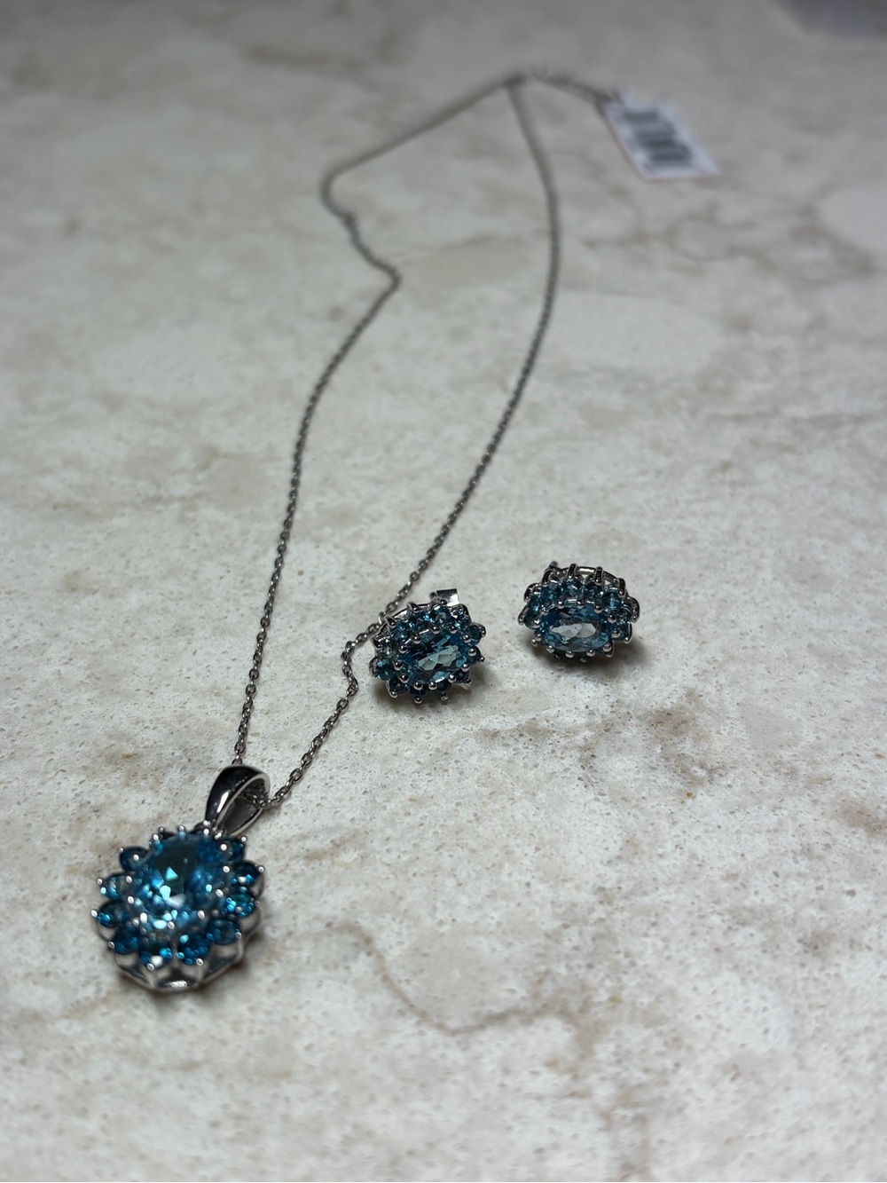 Sterling Silver Blue Crystal Pendant Necklace and Earring Set item G3
